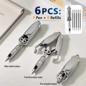 Fun Squid-Shaped Transforming Ballpoint Pen | 6PCS Set (1 Pen + 5 Refills) | Stress Relief Fidget Toy for Desk