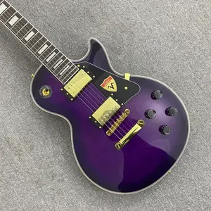 Gradient Purple lp Guitar,Flame Maple Veneer,Gold Hardware,Solid Mahogany Body