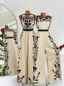 Women's Floral Sleeveless Jumpsuit, Casual Fitted Style, Perfect for Vacation, Single Piece, Comfortable and Stylish