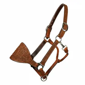 Professional's Choice Floral Tooled Bronc Halter - Roughout Leather