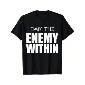 I Am The Enemy Within Pun - Kamala Harris 2024 Merch Funny T-Shirt Black casual short sleeve men's sport T-shirt Made in USA ，Slogan Tees ，Crew Necks