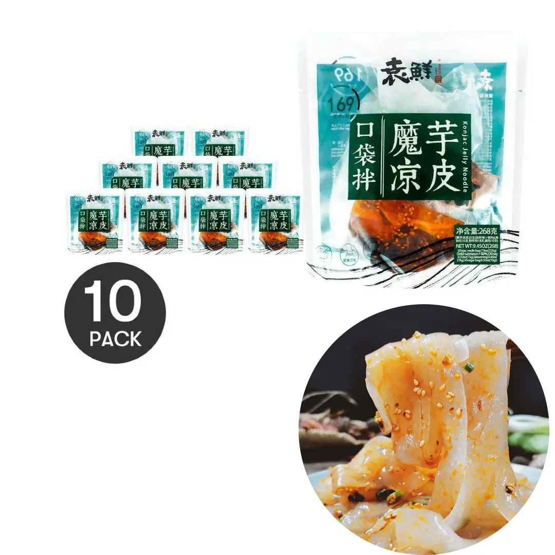 Yuanxian Sour & Spicy Cold Noodles /Konjac Jelly Noodles 10/4/2 Packs 169kcal Pack Shirataki Liangpi Ready-to-Eat Low Calorie Meal Replacement 268g per Pack Chengdu Flavors Savory Sauce，Spicy, Tangy & Ready in 60 Seconds