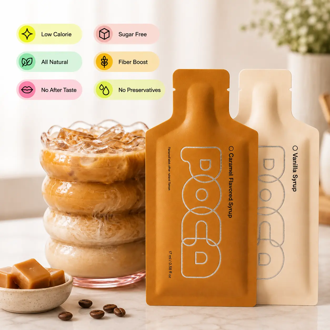 POCA Caramel-Vanilla Duo Coffee Syrup Bundle - 0g Sugar Plant-Based | 3g Fiber | No Sugar Alcohols | GLP-1 Friendly | 2-Pack