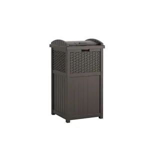 33 Gallon Commercial Outdoor Trashcan Hideaway with Lid for 30 to 33 Gallon Trash Bags for Garage, Backyard, or Garden, Brown