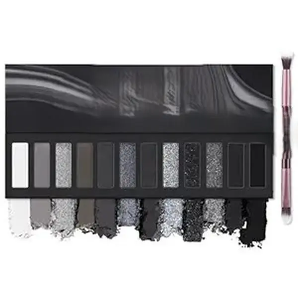 Eyeshadow Palette, Dark Black White Gray Silver Natural Nude Matte Shimmer Eye Shadow Pallet for Smoky Emo Goth Makeup, 12 Color High Pigmented Long Lasting Waterproof Pallete with Brush