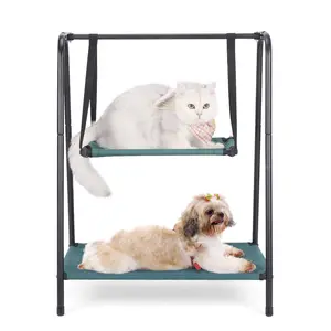 P14 Cat Swing Bed,Cat Swing Hanging Bed, Double-Layer Large-Capacity Cleanable for Indoor Cats, Carbon Steel Elevated for Multiple Cats to Sleep and Play