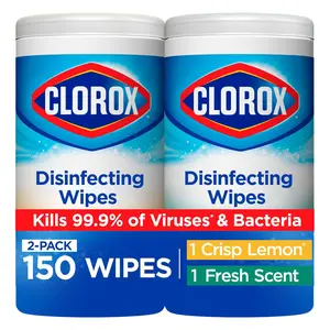 Clorox Disinfecting Wipes Value Pack 150 Count Bleach-Free Cleaning Wipes with TripleWeave Texture 2-Pack Crisp Lemon Fresh Scent Kills 99.9% of Viruses & Bacteria