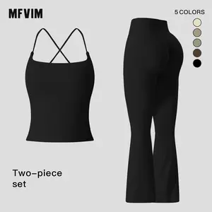 Two Piece Women's Exercise Set, Sling Yoga Exercise Set Micro High Waisted Tummy Slimming Hip Lifting Fitness Set, Quick Dry Workout Fitness Running Exercise Set for Women Lightweight Activewear Tech Fleece Tracksuit