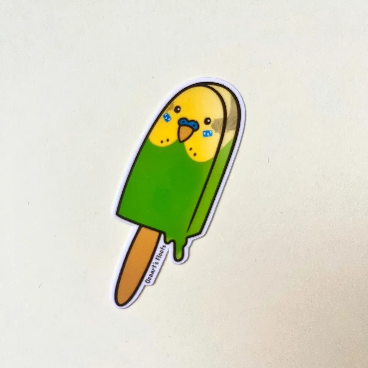 Budgie Parakeet Popsicle Sticker, vinyl waterproof weatherproof water bottle laptop journal decor decorative glossy sticker, cute funny foodie dessert parakeet budgie parrot popsicle sticker