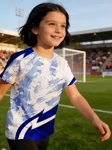 girl child jersey Blue White Abstract Lightning Pattern Design Breathable, light, and comfortable short-sleeved T-shirt Casual and comfortable, a must-have for outdoor sports. One piece, soft and breathable, holiday wear. comfortable training sport