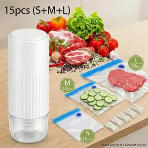 ZOKO Food Vacuum Sealer for Food with Vacuum compression pump, Handheld Saver Vacuum Sealer Machine with 15 Reusable Bags for 5X Preservation & Fresh