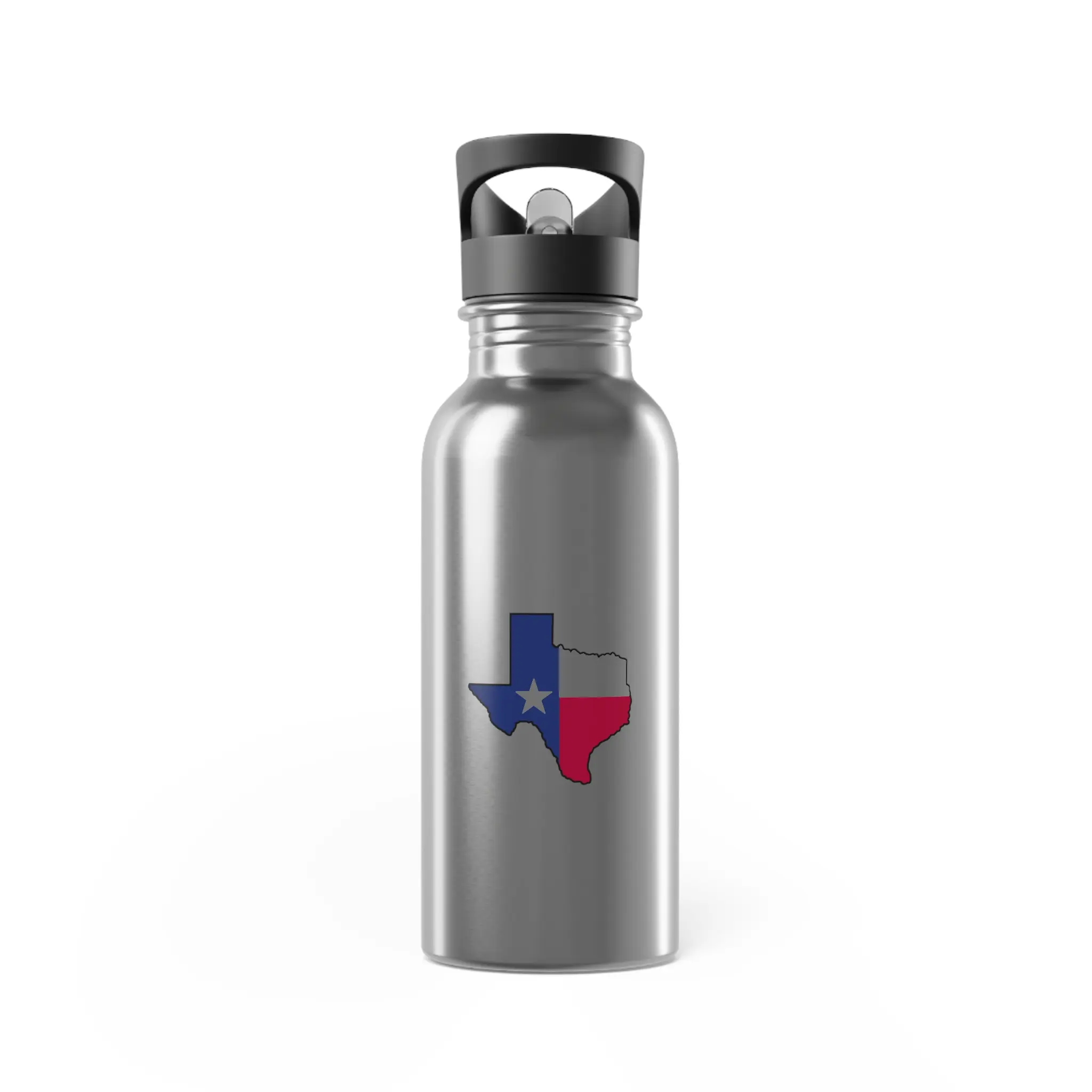 Texas Flag Outline Stainless Steel Water Bottle - 20oz, Engraved, Lightweight, Portable, with Straw, Loop Lid