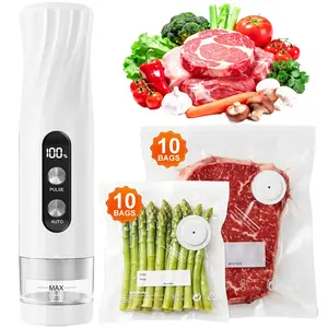 RIWUSI Portable Automatic Vacuum Sealer Machine, 60kPa Powerful Suction Force Handheld Electric Vacuum seal pump with Visual Water Tank, One-Touch Auto Seal & Pulse Mode for Delicate Foods, Includes 20 Reusable Kitchen & Travel  Bags, 6X Food Freshness