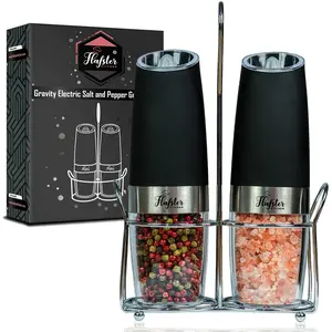 Defy Gravity With Gravity Electric Salt & Pepper Grinder Set - White LED Light, Adjustable Coarseness, Battery Operated