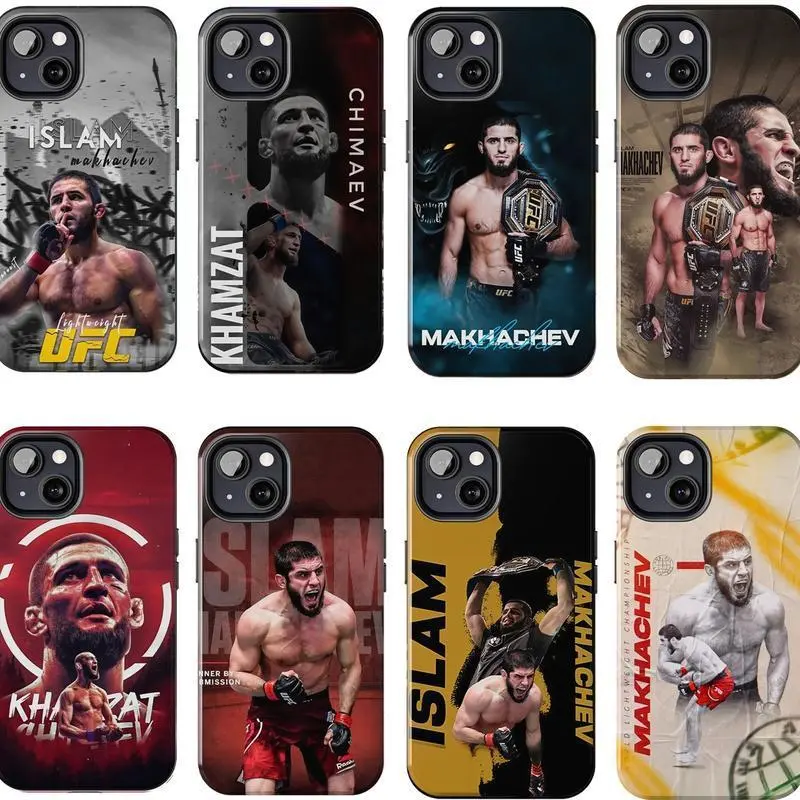 Makhachev MMA Fighter Custom Tough Rubber Protective Shockproof Cellphone Case - Dual-Layer Polycarbonate Accessory for iPhone 11-17 Plus Pro Max, 13 Mini, for Active Fighting Fans