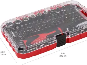 Amazon Basics Magnetic Ratcheting Wrench and Electronics Precision Screwdriver Tool Set, 73-Piece, with Carry Case for Household Repair, Small Jobs, Eyeglasses, Black/Red/Silver