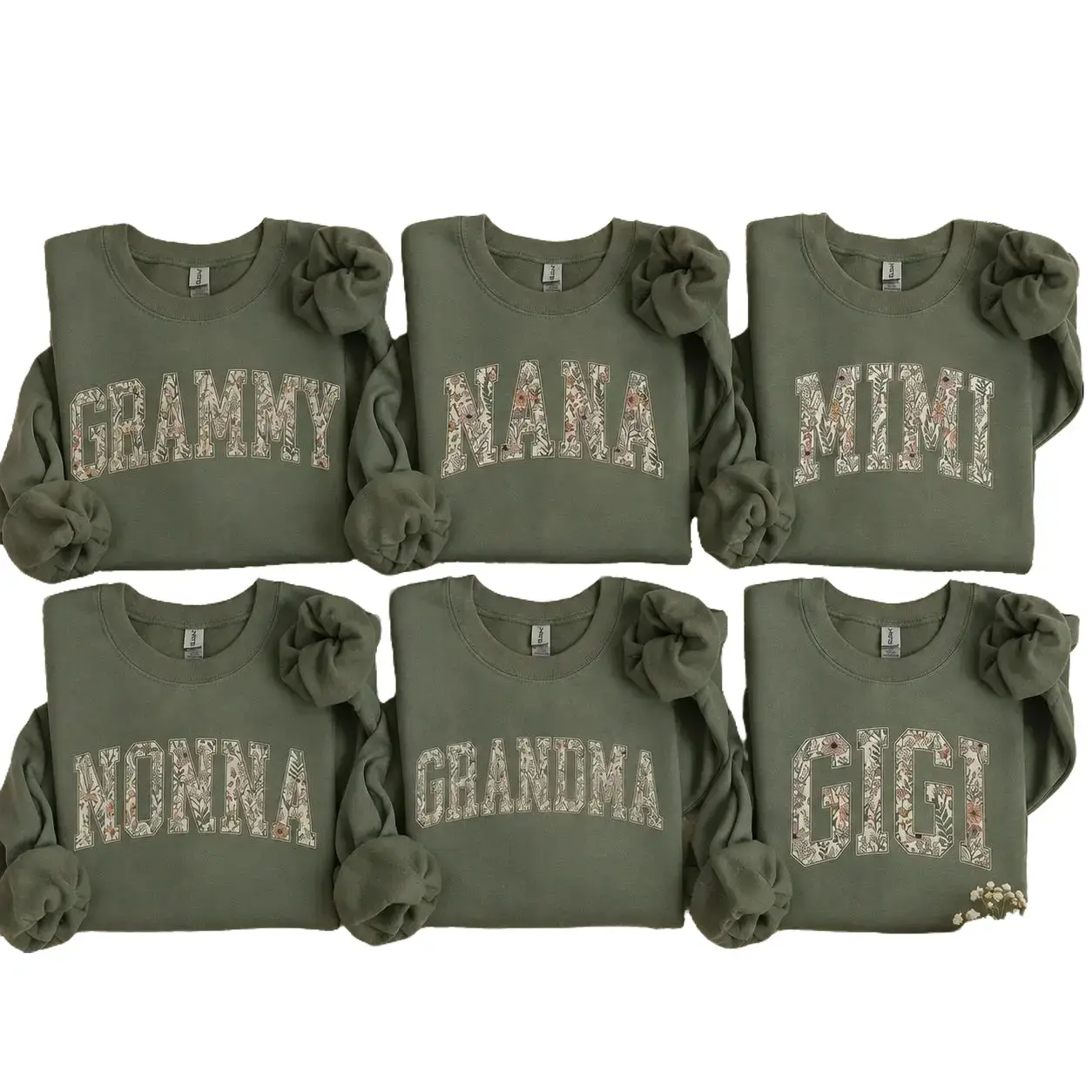 Nana Mimi Gigi Mama Grandma Auntie Floral Sweatshirt, Vintage Botanical Family Matching Crewneck, Mother’s Day Gift for Mom Grandma Nana Mimi Gigi Auntie, Floral Letter Graphic Pullover -DarkFlex