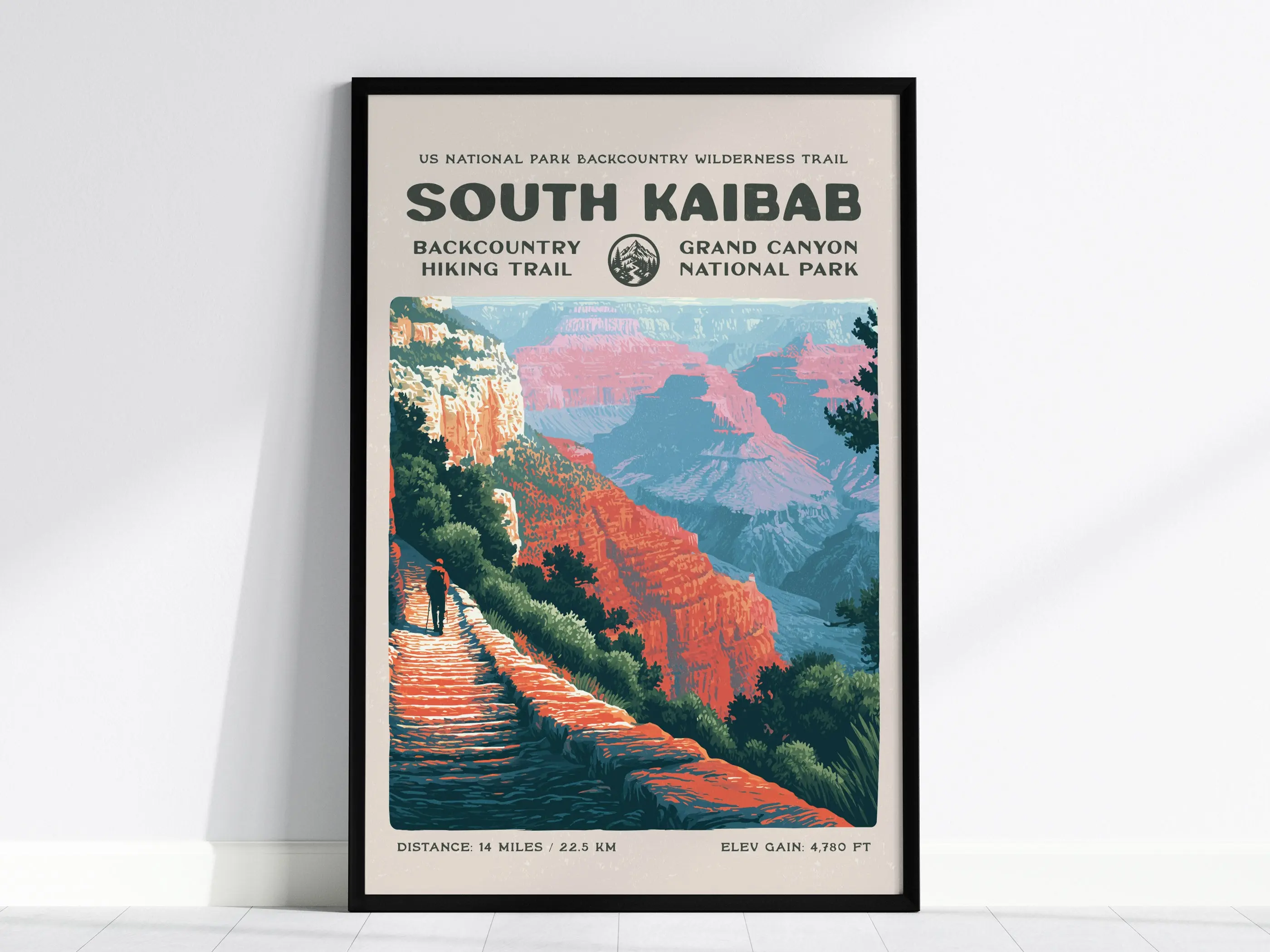 South Kaibab, Grand Canyon Poster | Hiker Gift | Into the Canyon Depths Wall Art