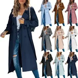 Women’s Double-Breasted Lapel Coat, Elegant Long-Sleeve Fashion Jacket for Autumn/Winter, Dry Clean, Warm