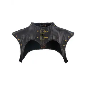 Cloudy.lee Gothic Cape Vintage Faux Leather Double-Breasted Round Neck Black & Golden All-Season Casual Costume Accessory for Women Bold Statement Piece Durable Outerwear Fabric Fit