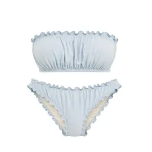 Baby Blue Ruched Bandeau Bikini Set