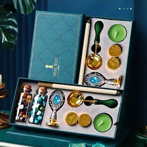 European Vintage Wax Seal Stamp Set, Letters, Includes Wax Block Spoon Candle Ink Pen, Copper Stamps, 9 Piece Kit