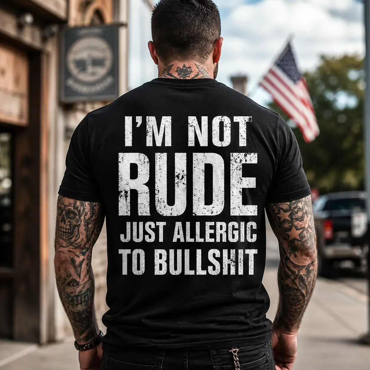 Casual Streetwear Graphic T-Shirt for Men, Short Sleeve Round Neck Top with "I'm Not Rude" Letter Print