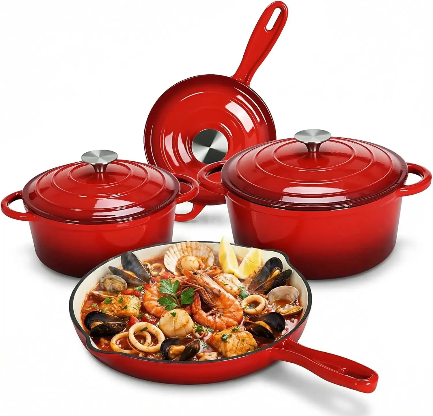 TLGREEN Nonstick Enameled Cast Iron Cookware Set, 7Pcs Pots and Pans Set, Gas/Induction Dutch Oven Set, PFOA & PFAS Free summergarden, Cooking Pot Set, Skillet Pan Set, comal para tortillas, pan summerwins