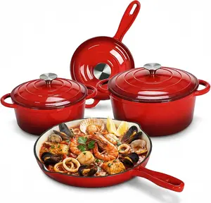 TLGREEN Nonstick Enameled Cast Iron Cookware Set, 7Pcs Pots and Pans Set, Gas/Induction Dutch Oven Set, PFOA & PFAS Free tiktokshopspringglowup