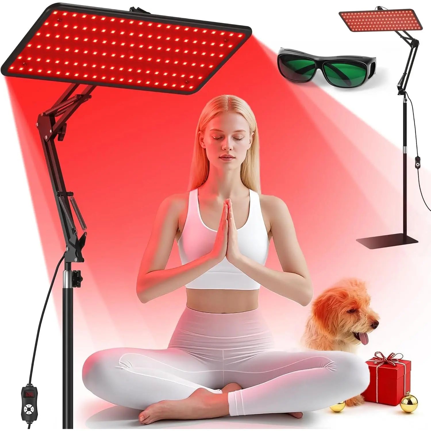 Red Light Therapy for Body Face - Tri-Wavelength (660nm, 850nm, 940nm) LED Infrared Light Therapy Lamp Panel with Adjustable Stand, Protective Glasses for Home Use, Gift for Women Girl, Medium