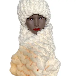 Hand crochet beanie hat and scarf set