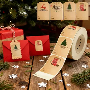 80pcs/300pcs Christmas Gift Tag Stickers – Merry Christmas DIY Label Stickers with Tree & Reindeer Designs | Perfect for Holiday Party Decorations, Gift Wrapping & Scrapbooking, Self Adhesive Sticker