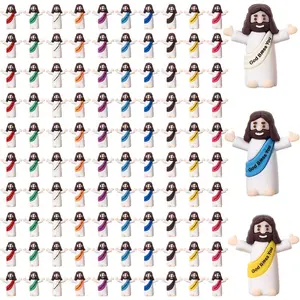 100 Pcs Mini God Bless You Jesus Figures Tiny Jesus Figurine Little Religious Christ Savior Doll to Hide and Seek for Sunday Easter Egg Stuffers Gift (100, Multicolor)