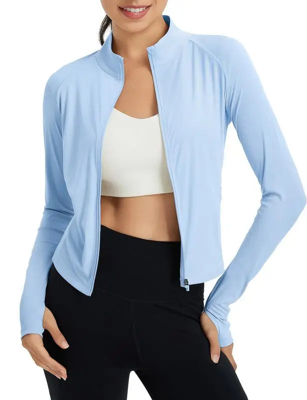 SHDR Women's Long Sleeve Running Shirt UPF 50+ Athletic Sun Jacket Full Zip Lightweight Quick Dry Breathable Moisture Wicking UV Protection High Collar Thumbholes for Hiking Golf Fishing Travel Outdoor new top