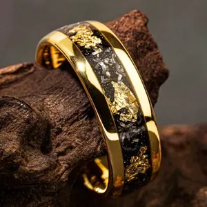 14K Gold Plated Tungsten Rings | Simple Fashion Wedding Band for Men & Couples Engagement Jewelry