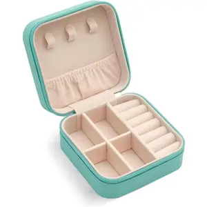 Mini Jewelry Travel Case, Small Portable Jewellry Organizer Box Portable Display Storage Box for Rings Earrings Necklaces, Gifts for Girl, Women, Wedding, Birthday, Mom, Mother's Day (Blue)