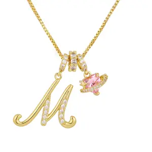 【Gifts for Girls】Initial Necklace for Women, Cubic Zirconia Heart Letter Pendant Necklace Jewelry (Box Chain)