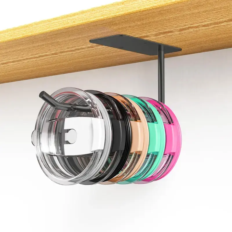 pcs Tumbler Lid Organizer, Space Saving Cup Lid Organizer  Modern Tumbler Lids, Self-Adhesive or Drilling Tumbler Lid Hook for Kitchen Organization and Storage Racks(Black)