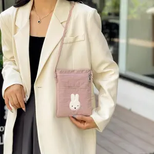 Kawaii  Nylon Crossbody Bag Minimalist Portable Phone Purse with Cute Bunny Travel Passport Pouch Unisex Casual ShoulderBag