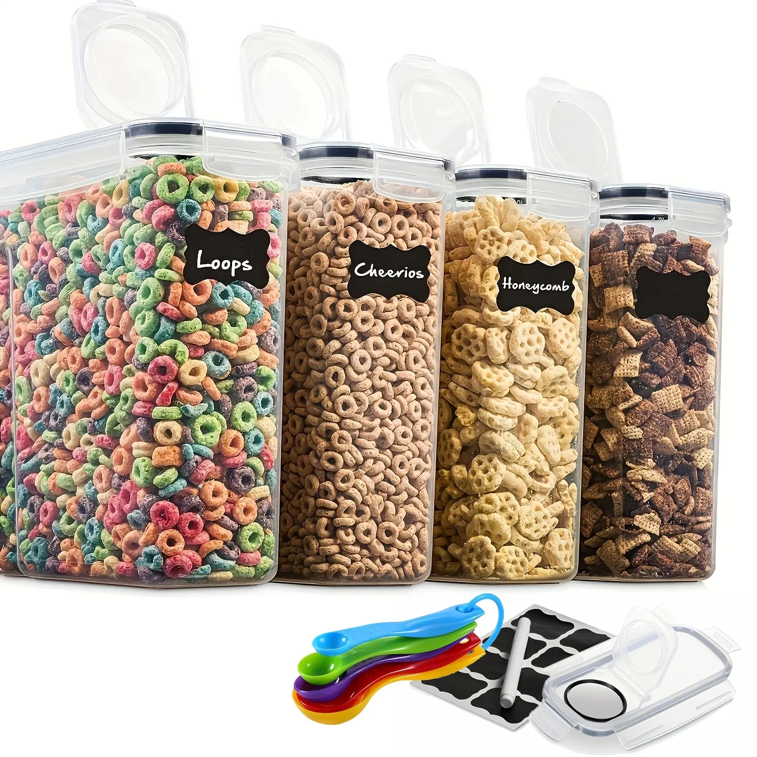 Airtight Plastic Food Storage Containers Set (4 PCS, 4L/135.2 Oz) - Household Items Cereal Dispensers with Pour Spout for Kitchen Pantry Organization, Storing Grain,techvibes