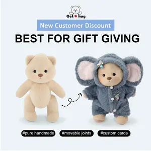 Getahug Fluffy Little Elephant Pushies Teddy Bear | Handmade Jointed Gifts with Outfit, Weighted Stuffed Animals , Cozyvibes Teddybear Moveable Stuffed Animal Interactive Realistic Bunny