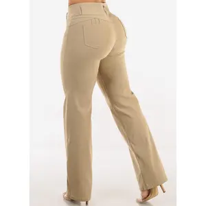 Women’s High Waist Khaki Wide Leg Pants, Push Up Hyper Stretch Straight Leg Trousers – MX JEANS by ModaXpress