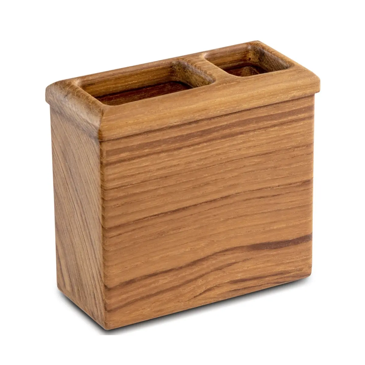 212 MAIN Handcrafted Oiled Finish Solid Teak Wooden Vintage Rectangular Countertop Toothbrush Holder - 4.25" x 2.13" x 2.13", Durable, Moistureproof, Water-Draining Bathroom Accessory (Model 475840), Toothbrush Protector