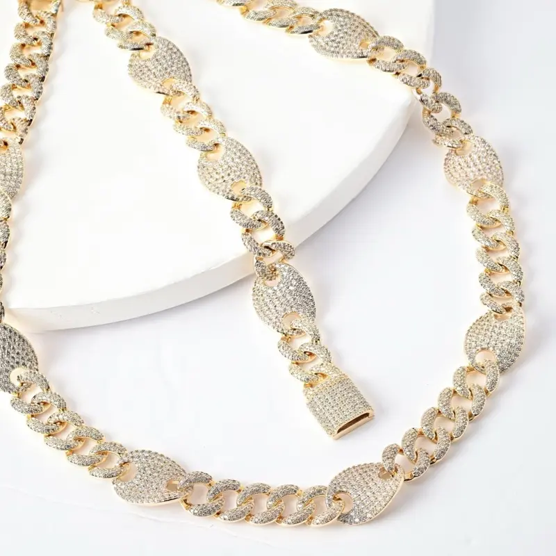 Brillo Eterno Unisex 14kt Gold Laminated Set - 8mm Iced Out Cuban Link Chain & Bangle, Secure Box Clasp, Cubic Zirconia Bling, Affordable Luxury Costume Piece for Everyday Wear & Gifting, Cuban Link Bangle, Gold Bracelet Jewelry Sets