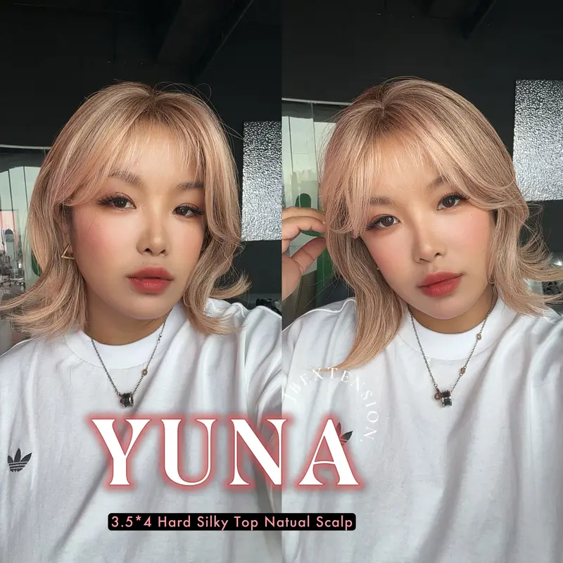 JBEXTENSION 12 Inches Scalpiana 3.5X4 Hard Silky Top Natural Scalp Effect Women Wig With Bangs YUNA