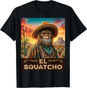 Guardian of the desert: Bigfoot, Sasquatch, and El Squatcho T-Shirt Pure Cotton Graphic Tees Menswear Top: Gifts for Men & Women,summervibes