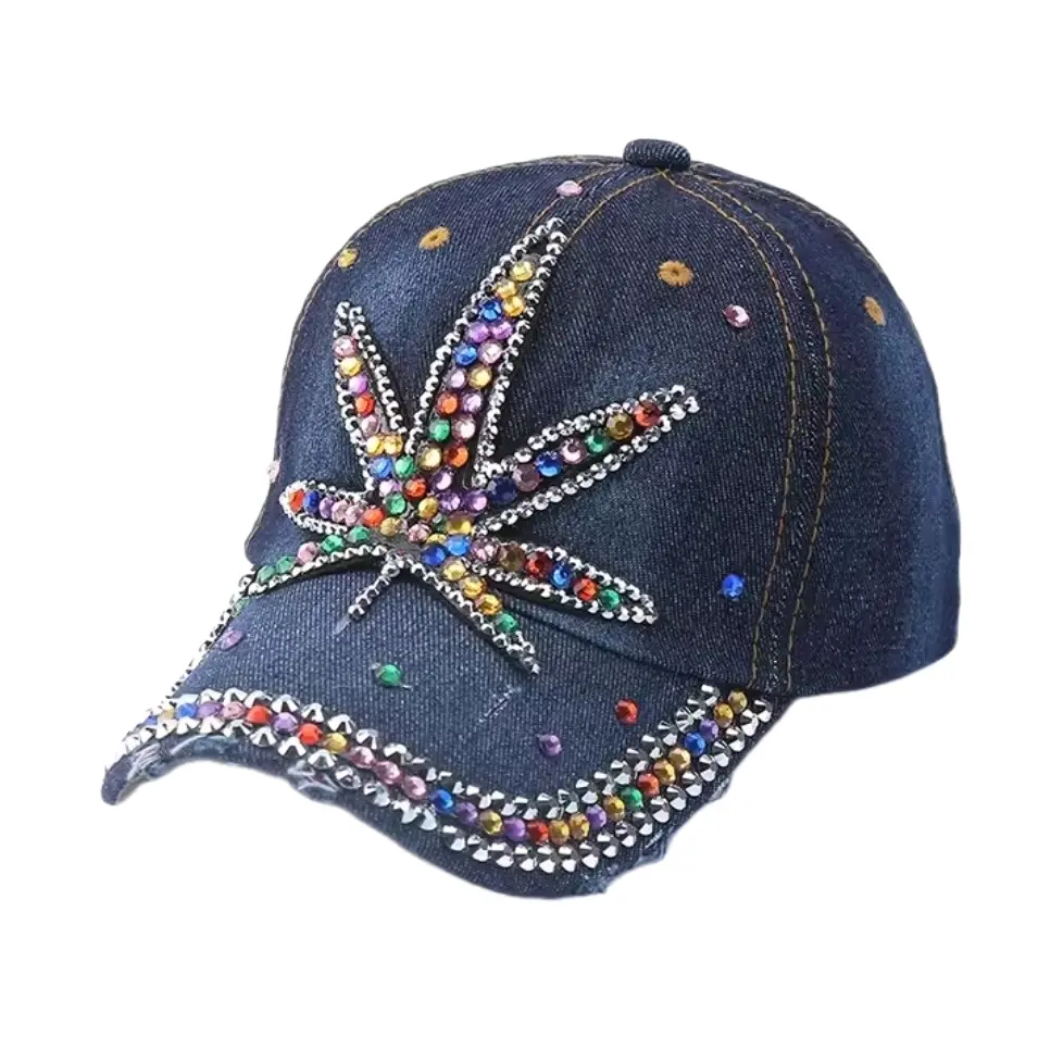 Hip Hop Demin Rhinestone New Fitted Butterfly Caps for Women - Stylish Design with Decorative Rhinestones