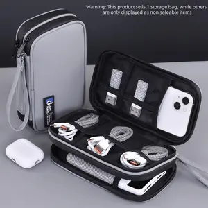 Portable Travel Tech Storage Bag, Ideal for Cables, Chargers, Headphones, Hard Drives, Dual-Layer Electronic Device Bag, Mesh Pockets, Durable Handle