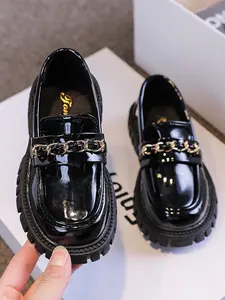 Shiny Chain Decor Loafers, Leather Texture Thick Sole, Soft Bottom Comfortable Versatile Unique Style