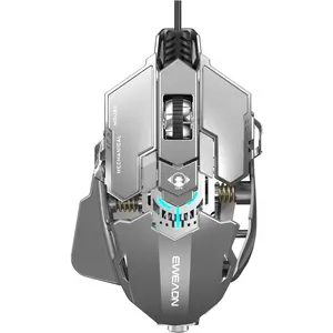EWEADN G5 Wired Gaming  with Adjustable Tail, 12800 DPI Programmable   with RGB Backlit, 9 Macro Buttons, Rapid Fire Key &  Base  PC Mice for Laptop, PC-Grey&White